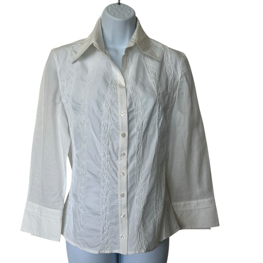 Anne Fontaine NOURIA 3/4 White Button-Down Luxury minimalist capsule Shirt 42